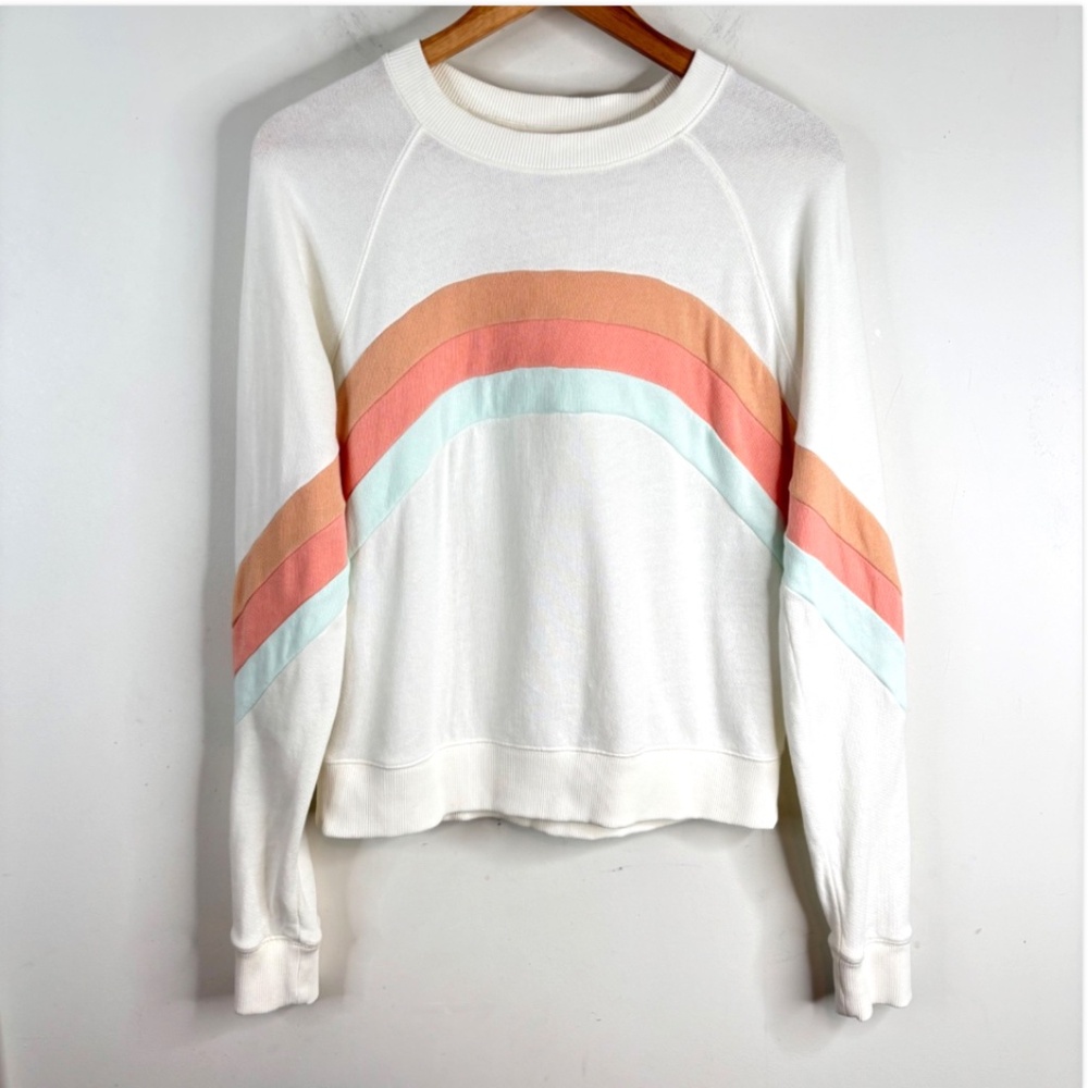 Faherty Molli Rainbow Stripe Crewneck S Sweatshirt White Beach 100% Cotton Surf - Picture 2 of 10